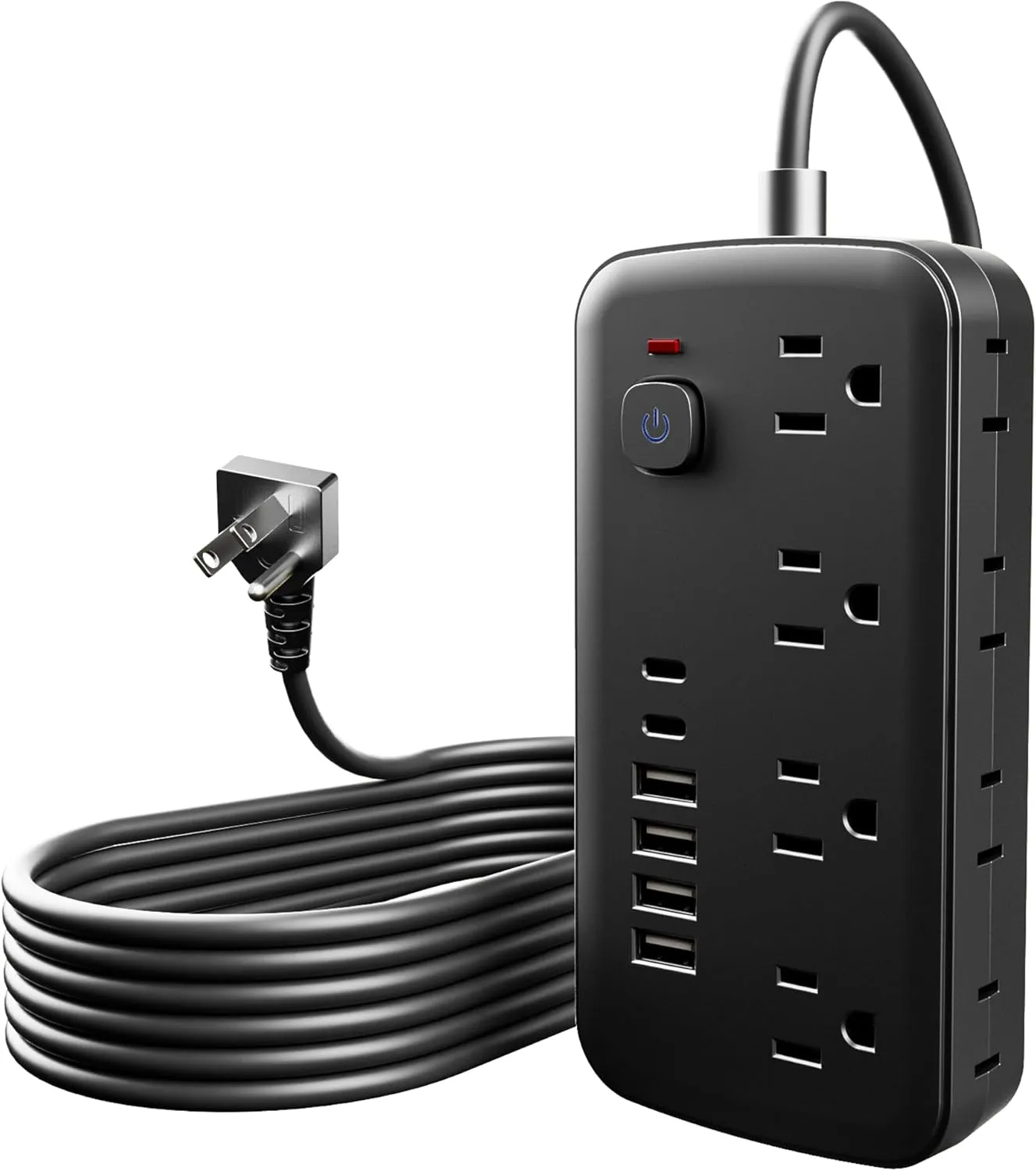 Versatile 14-in-1 Power Outlet with 8 AC Outlets and 6 USB Ports (4A and 2C) - Short Cord, Ideal for Travel, 1080J Surge Protection, Wall Mount, Desktop Charging (Black, 5FT)