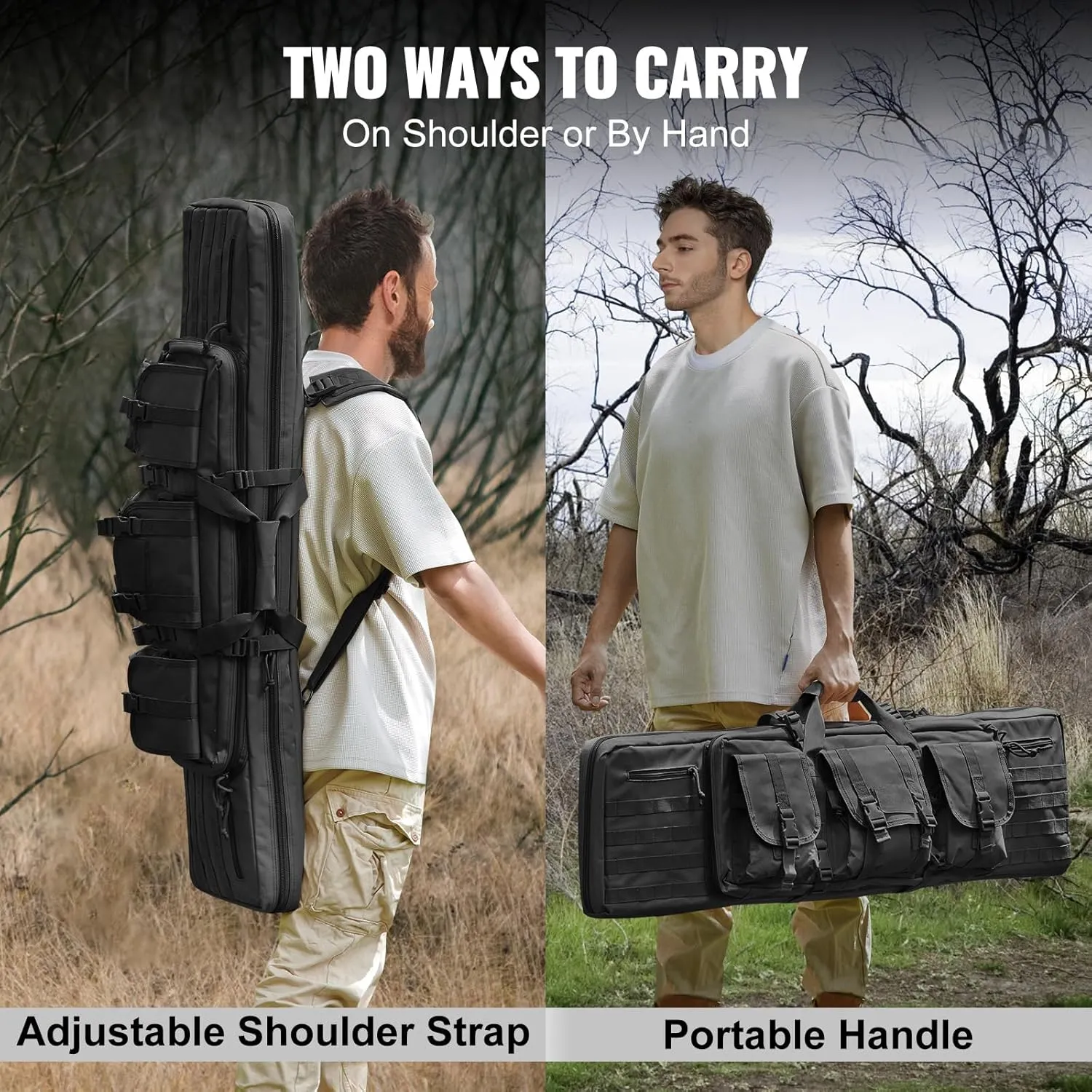 VEVOR Rifle Bag, Tactical Double Long Gun Bag, Soft Rifle Case with Lockable Zipper, Portable Handle & Shoulder Strap, 3 Large Storage Pockets Rifle Case for Two 40" Rifles & 2 Pistols