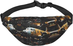 Vintage Aircraft Machinery Large Fashion Crossbody Waist Bag, Travel Casual Boys Waist Bag, Suitable for Sports, Running, Cycling, Traveling, Fishing
