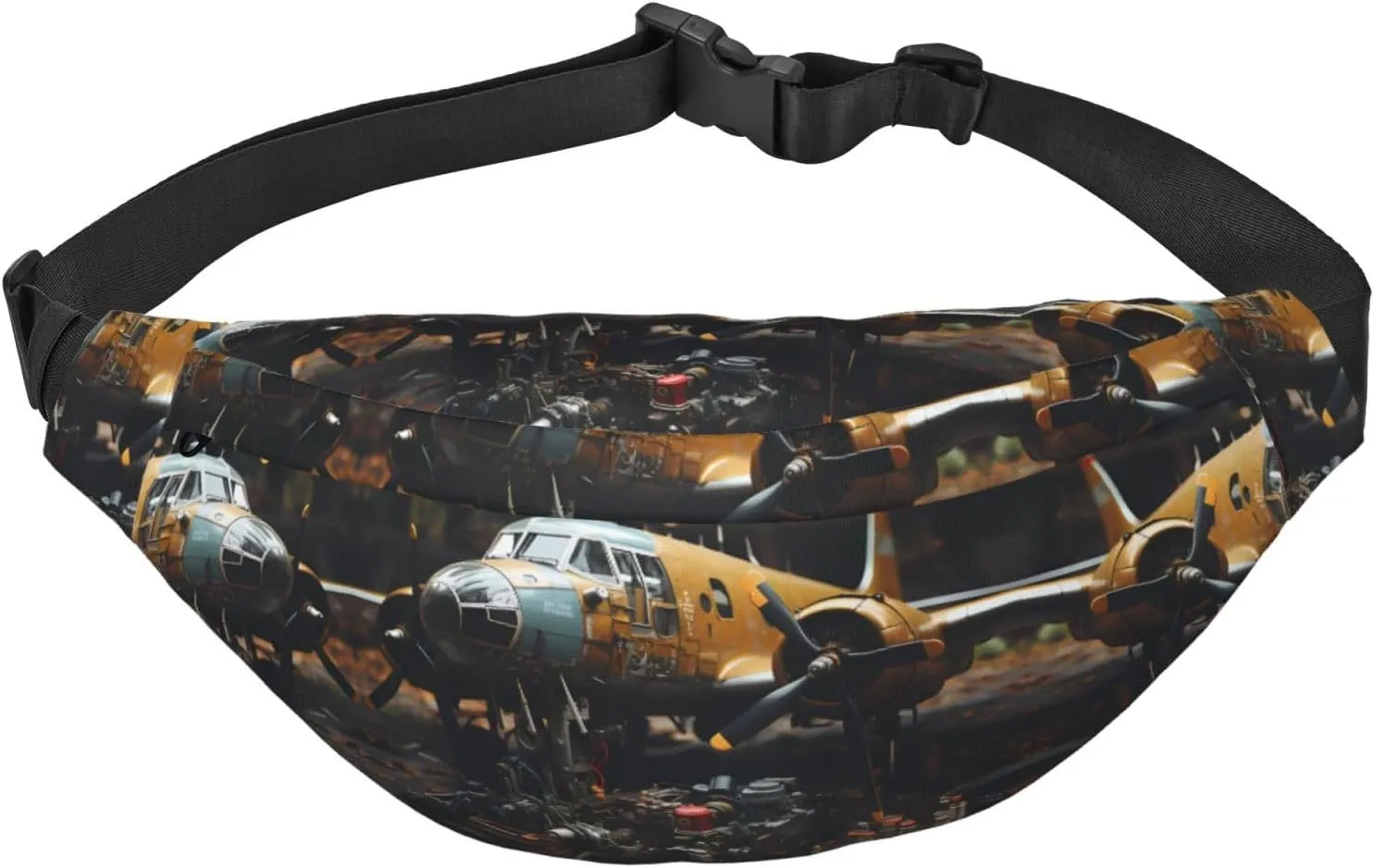 Vintage Aircraft Machinery Large Fashion Crossbody Waist Bag, Travel Casual Boys Waist Bag, Suitable for Sports, Running, Cycling, Traveling, Fishing