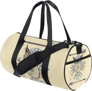 Vintage Beige Dream Catcher Owl Bohemian Style Bohemian Feathers Portable Gym Bag, Travel Bag, Luggage bag, Sports Bag, Toiletry Bag with Handles, Detachable Shoulder Strap 17.6 x 9 x 9 inch