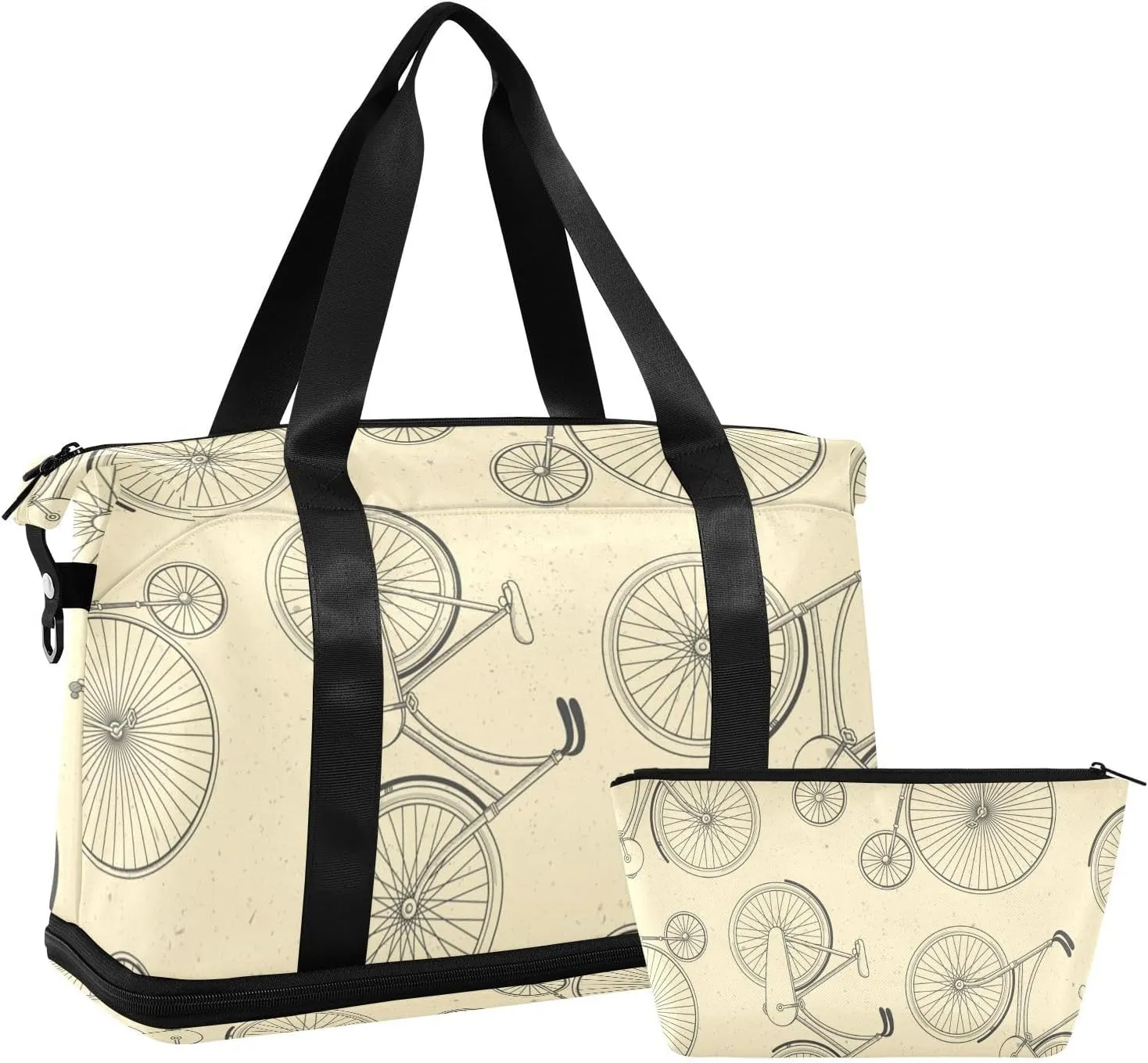 Vintage Bicycle Yellow Versatile Sports Travel Bag - Lasting Twill Tote, Removable Wheel & Rod Bagging, Multi-pocket Design, Complimentary Makeup Bag
