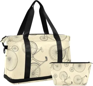 Vintage Bicycle Yellow Versatile Sports Travel Bag - Lasting Twill Tote, Removable Wheel & Rod Bagging, Multi-pocket Design, Complimentary Makeup Bag