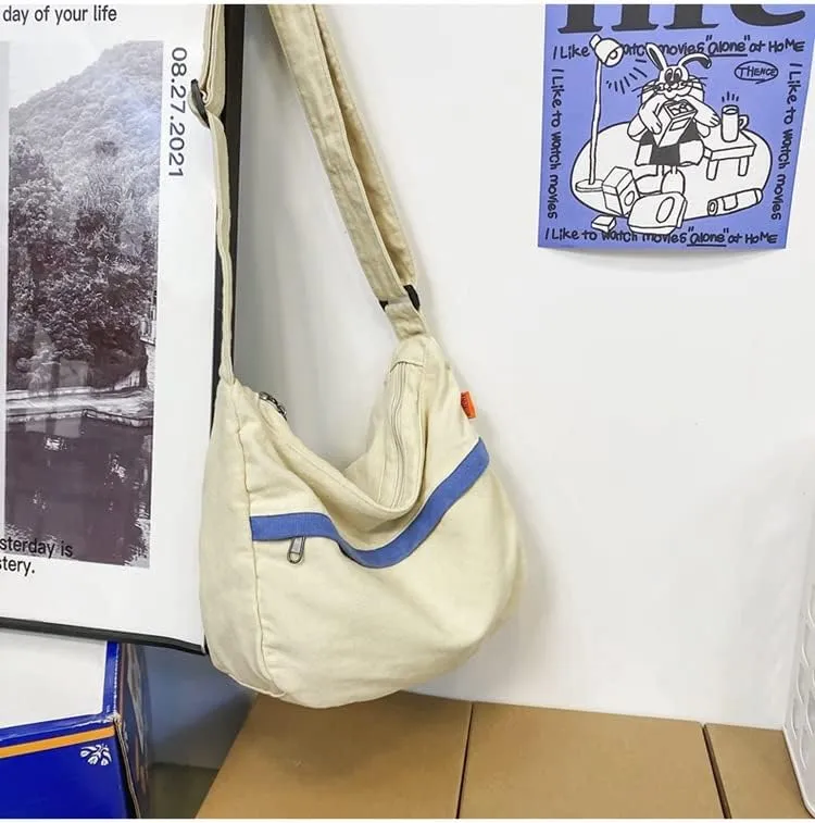 Vintage Canvas Messenger Bag Women Grunge Tote Shoulder Bag Aesthetic Purse Hippie Crossbody Handbag Goth Preppy Stuff