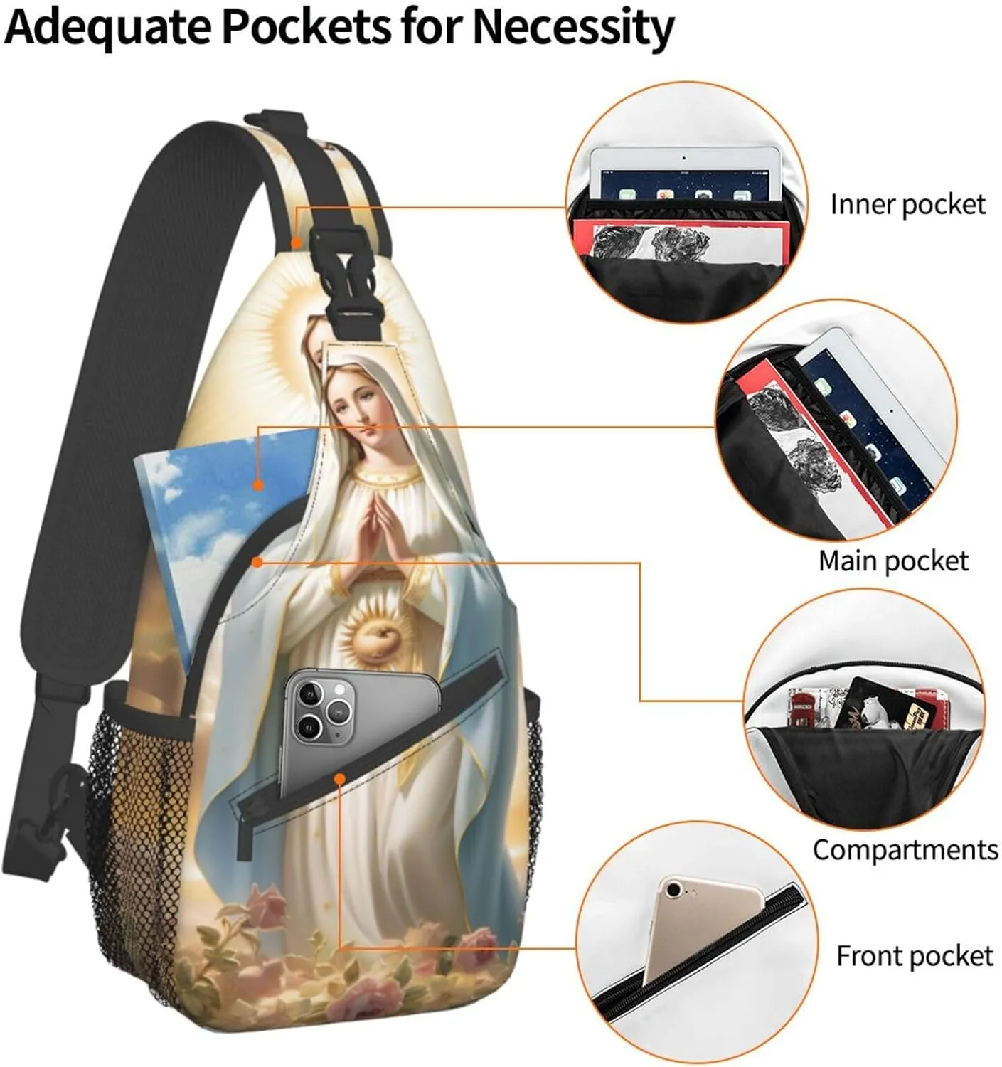 Virgin Mary Sling Backpack Chest Bag Crossbody Shoulder Bag Gym Cycling Travel Hiking Daypack For Men Women