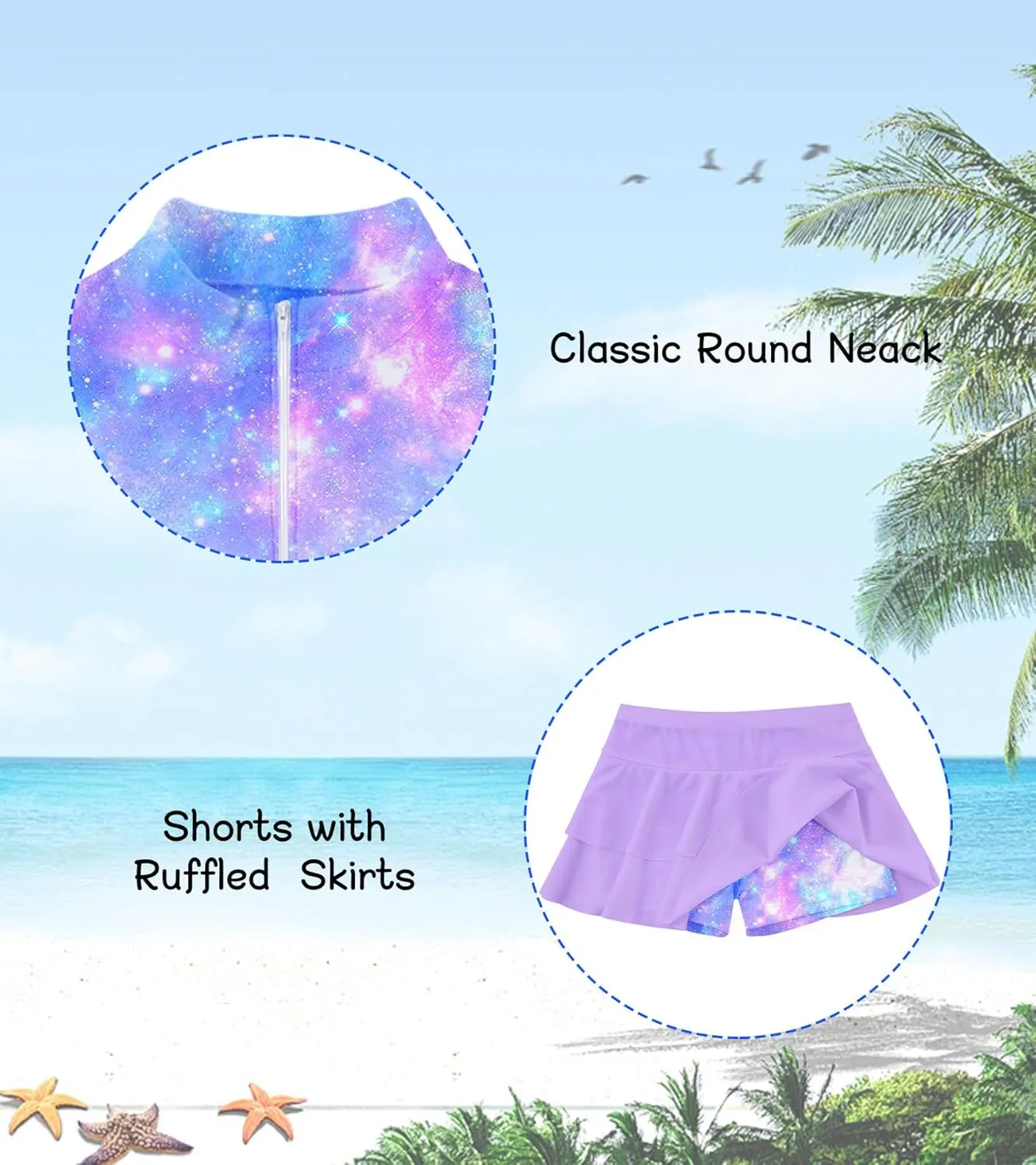 Vogseek 3-12T Girls Rash Guard 2 Pieces Bathing Suit Long Sleeve Swimsuit Swimming Skirt with Shorts Swimwear