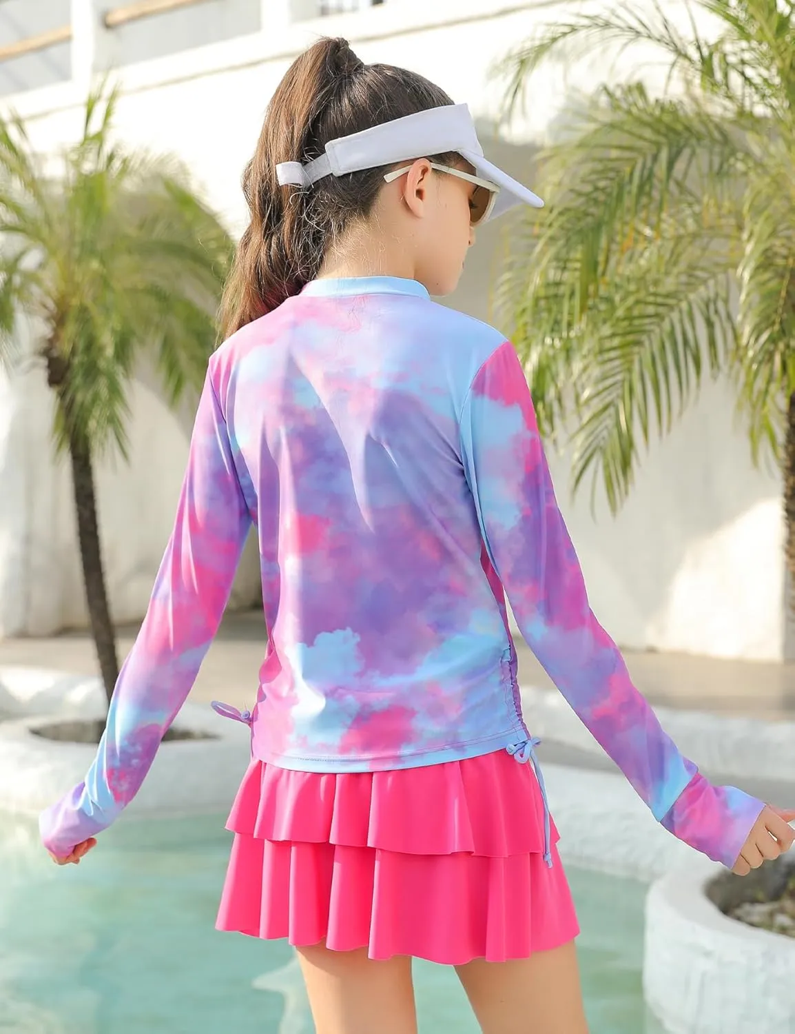 Vogseek 3-12T Girls Rash Guard 2 Pieces Bathing Suit Long Sleeve Swimsuit Swimming Skirt with Shorts Swimwear