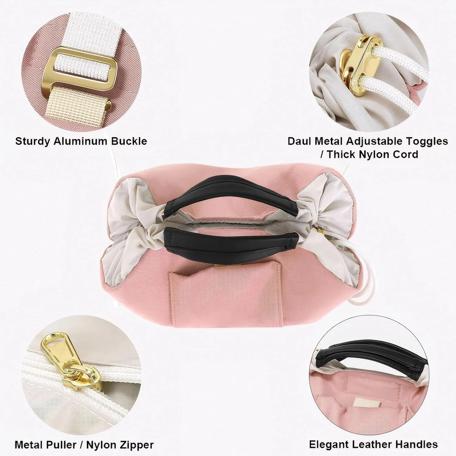 Vomgomfom 20 inch Drawstring Makeup Bag Open Flat,Waterproof Magic Cosmetic Pouch for Women,Pink