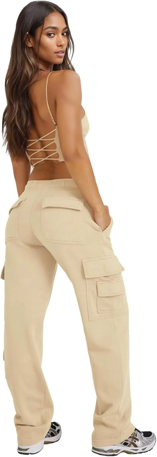 Waitfairy Wide Leg Sweatpants Women Cargo Pants for Girls High Waisted Baggy Sweatpants for Women Casual Pants with Pockets