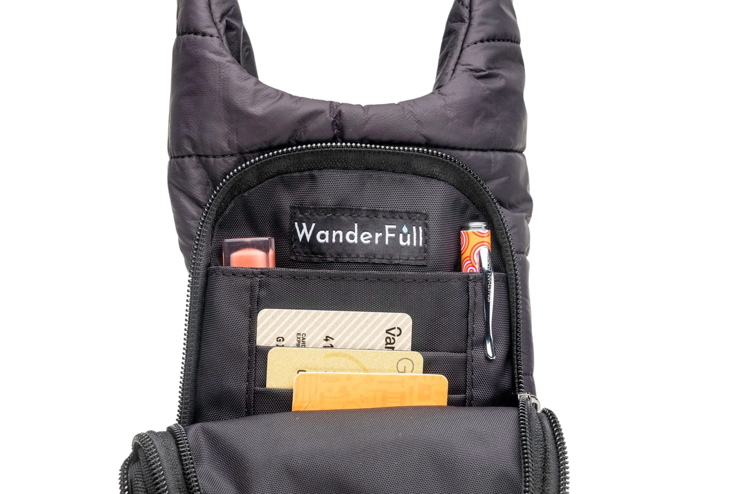 WanderFull HydroBag Black Matte Crossbody with Silver Strap