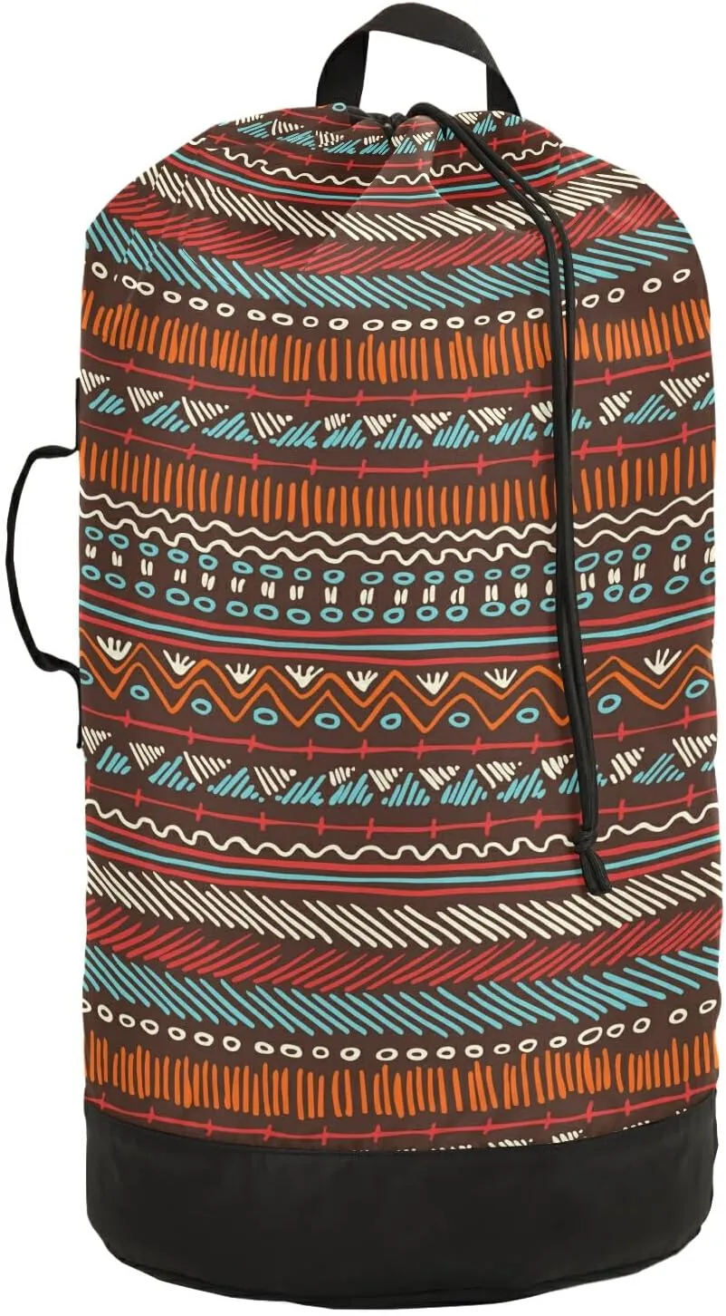 Washable Laundry Bag Backpack Large Dirty Clothes Bag with Adjustable Shoulder Strap Handles, Abstract Boho Extra Laundry Heavy Duty Drawstring Bag for Travel College Grey Camping