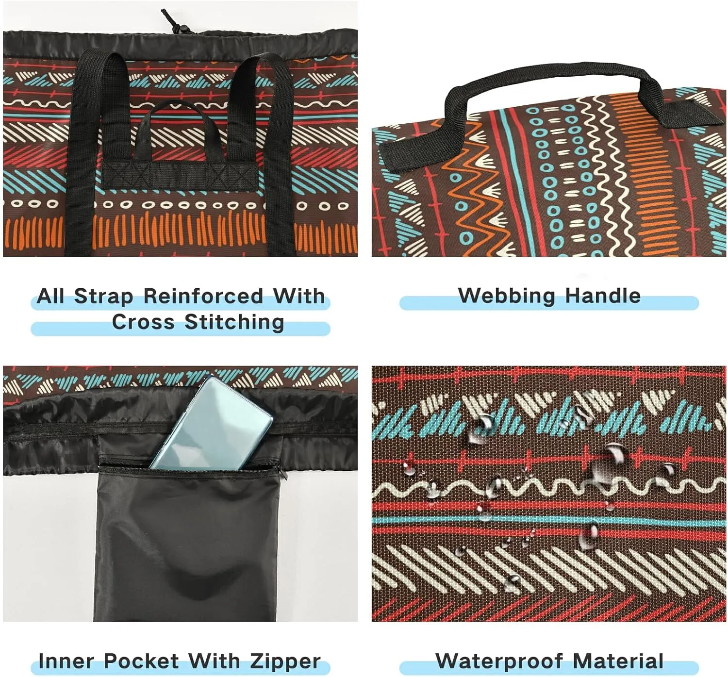 Washable Laundry Bag Backpack Large Dirty Clothes Bag with Adjustable Shoulder Strap Handles, Abstract Boho Extra Laundry Heavy Duty Drawstring Bag for Travel College Grey Camping
