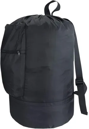 Washable Laundry Bag Backpack with Zipper Pocket, Heavy Duty Clothes Bag, 2 Strong Adjustable Shoulder Straps with Drawstring Closure for Travel, Camping or College, Black