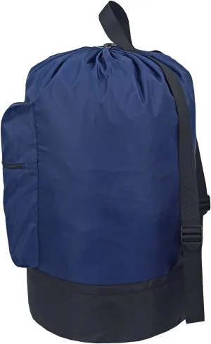 Washable Laundry Bag Backpack with Zipper Pocket, Heavy Duty Clothes Bag, 2 Strong Adjustable Shoulder Straps with Drawstring Closure for Travel, Camping or College, Navy Blue