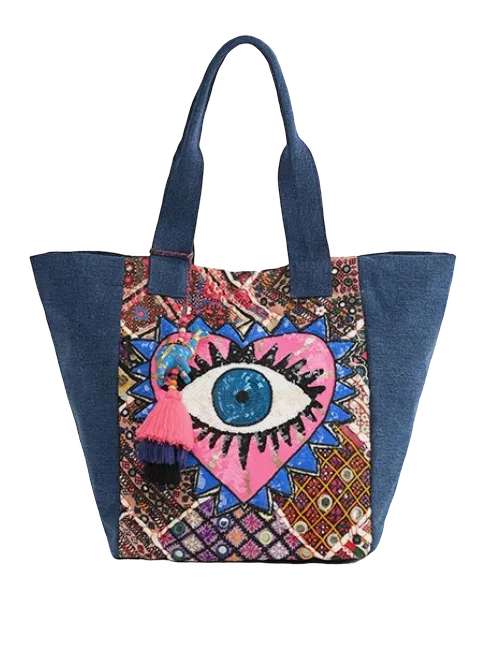 Watch Over Me Denim Tote
