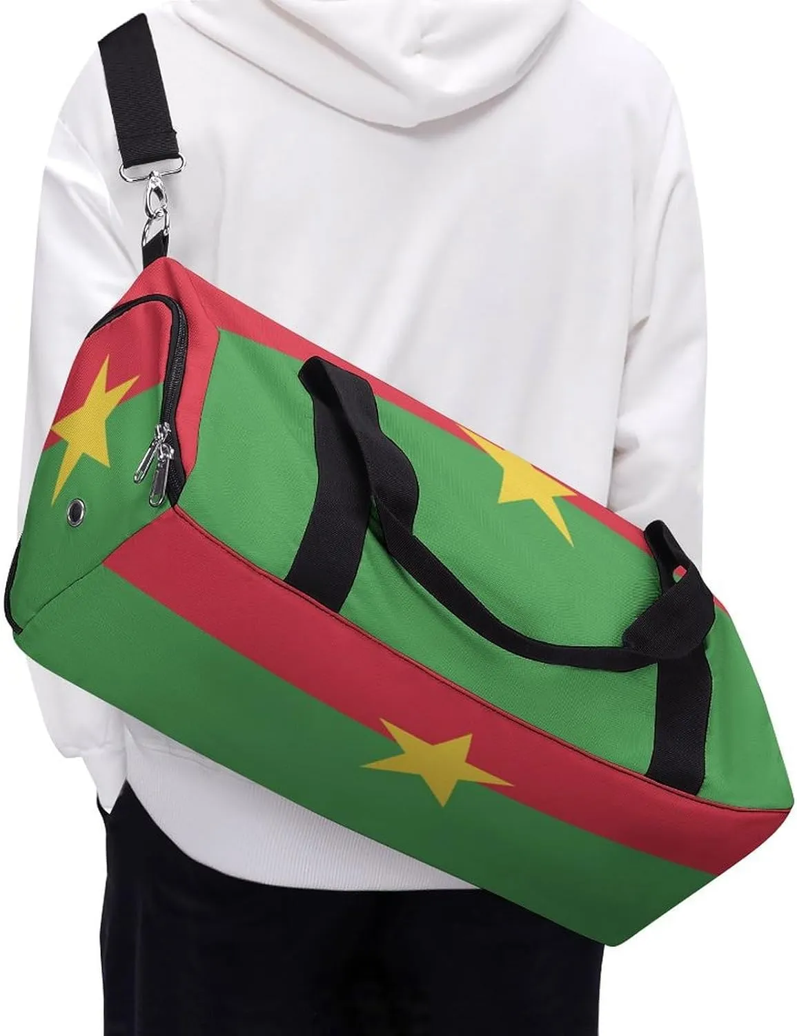 Waterproof Burkina Faso Flag Sports Duffel Bag for Men Women with Shoe Compartment and Wet Pocket