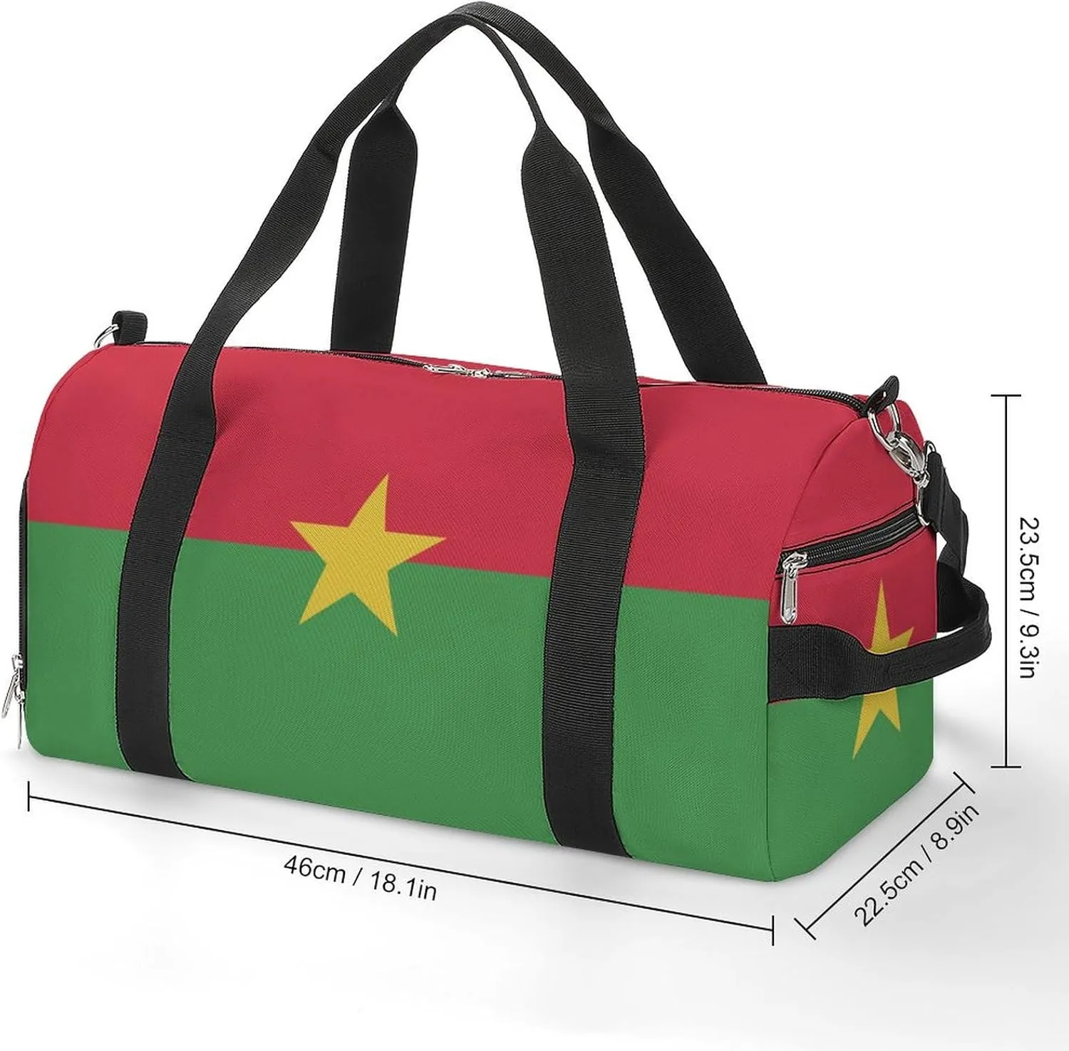 Waterproof Burkina Faso Flag Sports Duffel Bag for Men Women with Shoe Compartment and Wet Pocket