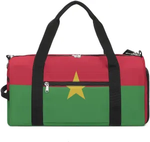Waterproof Burkina Faso Flag Sports Duffel Bag for Men Women with Shoe Compartment and Wet Pocket
