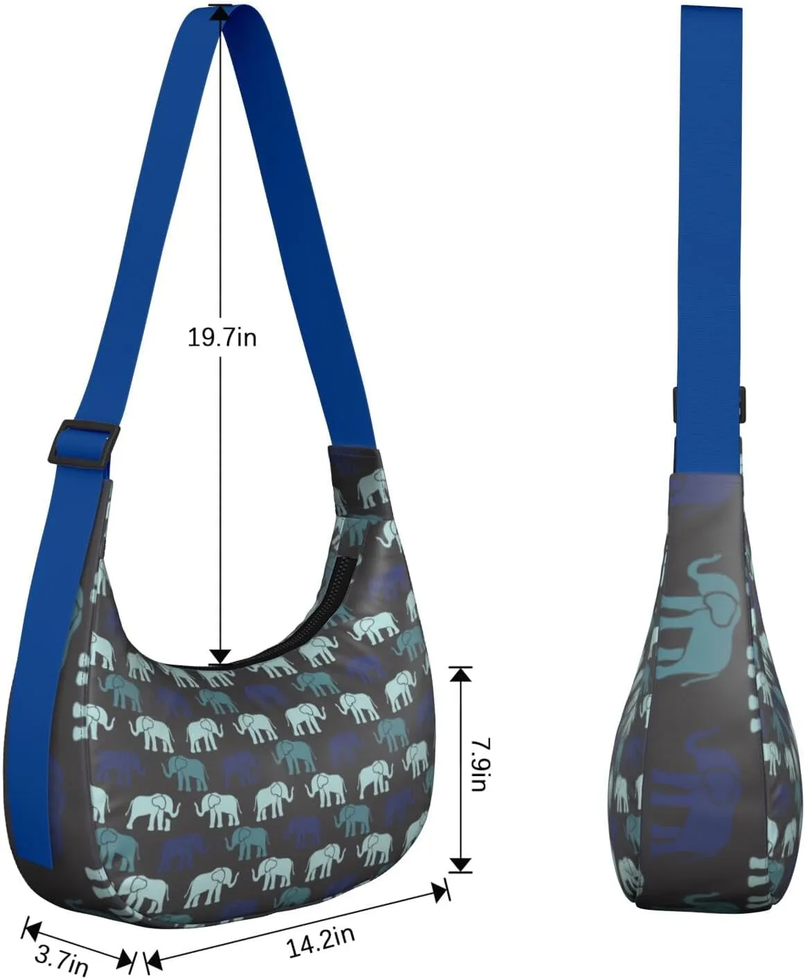 Waterproof Nylon Crescent Sling Crossbody Bag Casual Boho Elephant Shoulder Bag with Adjustable Strap for Work Travel