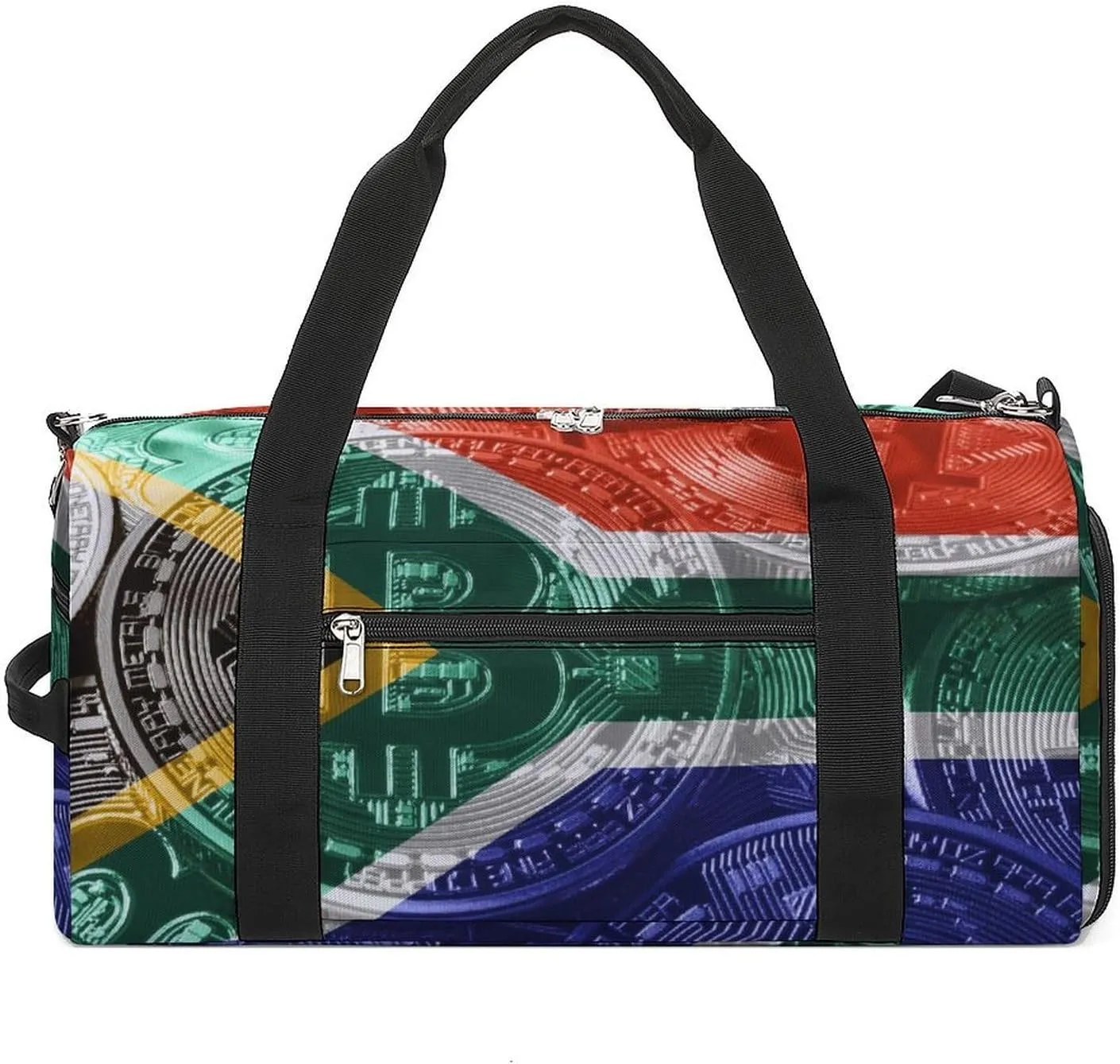 Waterproof South African Flag Bitcoin Duffel Bag with Shoe Compartment Gym Travel Yoga