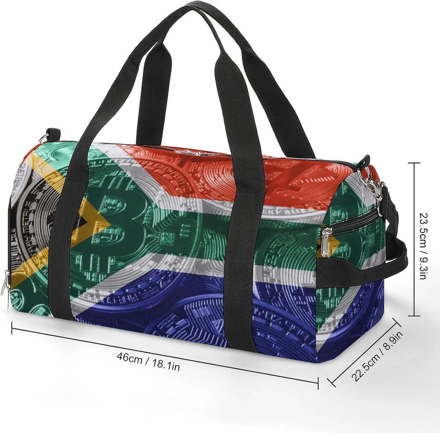 Waterproof South African Flag Bitcoin Duffel Bag with Shoe Compartment Gym Travel Yoga