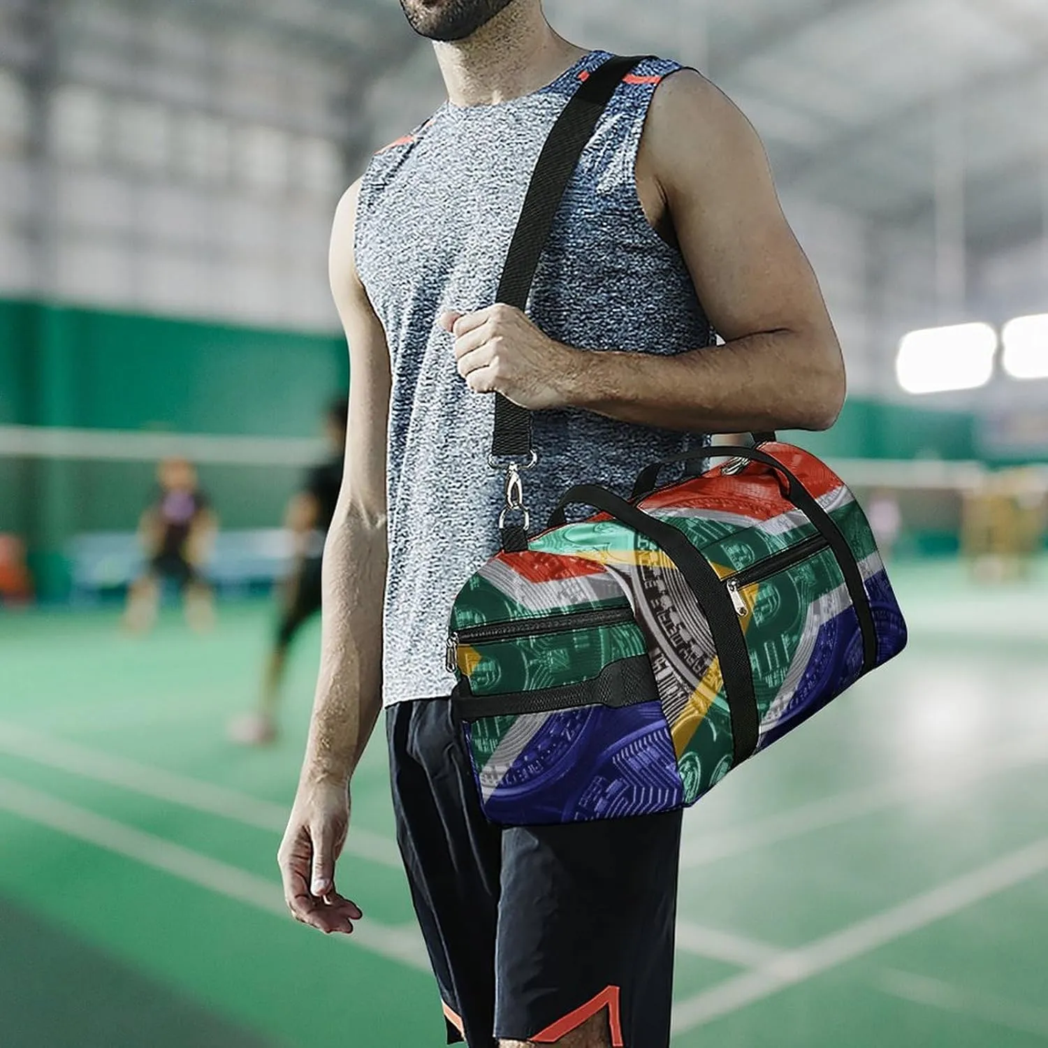 Waterproof South African Flag Bitcoin Duffel Bag with Shoe Compartment Gym Travel Yoga