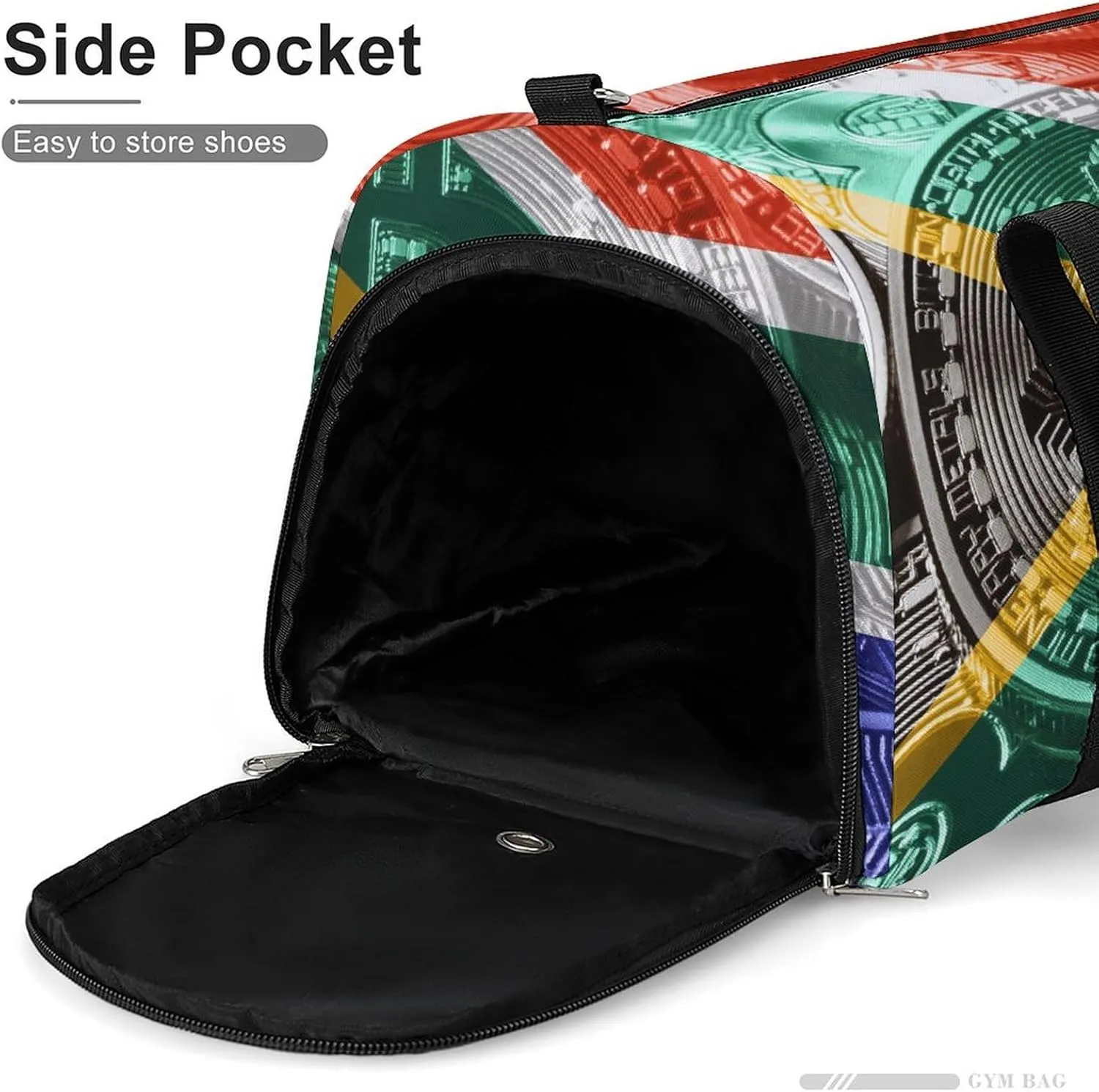 Waterproof South African Flag Bitcoin Duffel Bag with Shoe Compartment Gym Travel Yoga
