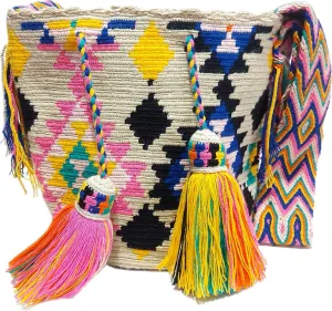 Wayuu Crochet Tote Bag, Woven Mochila, Colombian Tribal Bag, Beach Bag