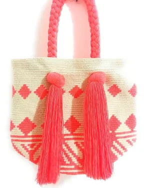 Wayuu Crochet Tote Bag, Woven Mochila, Colombian Tribal Bag, Beach Bag