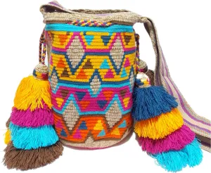 Wayuu Crochet Tote Bag, Woven Mochila, Colombian Tribal Bag, Beach Bag