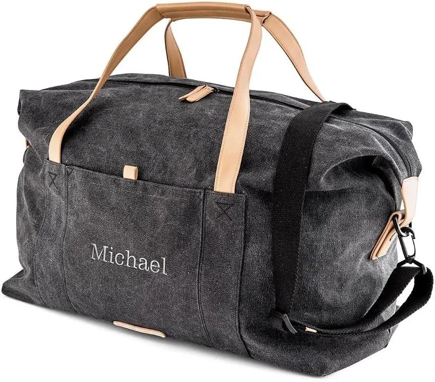 Weddingstar Customizable Large Canvas Travel Duffle Bag - Black