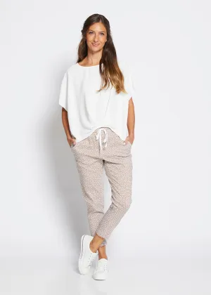 Weekend printed bengaline drawstring pant in Praline Tile