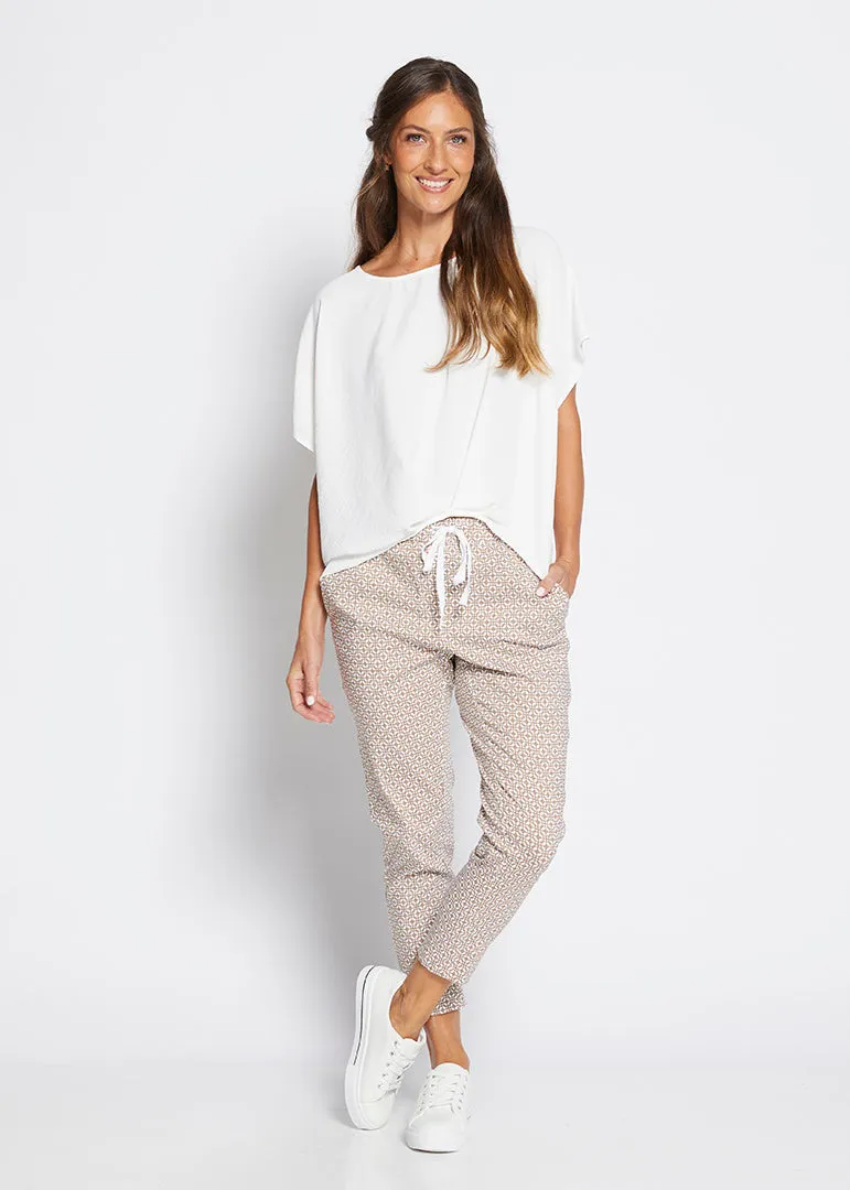 Weekend printed bengaline drawstring pant in Praline Tile