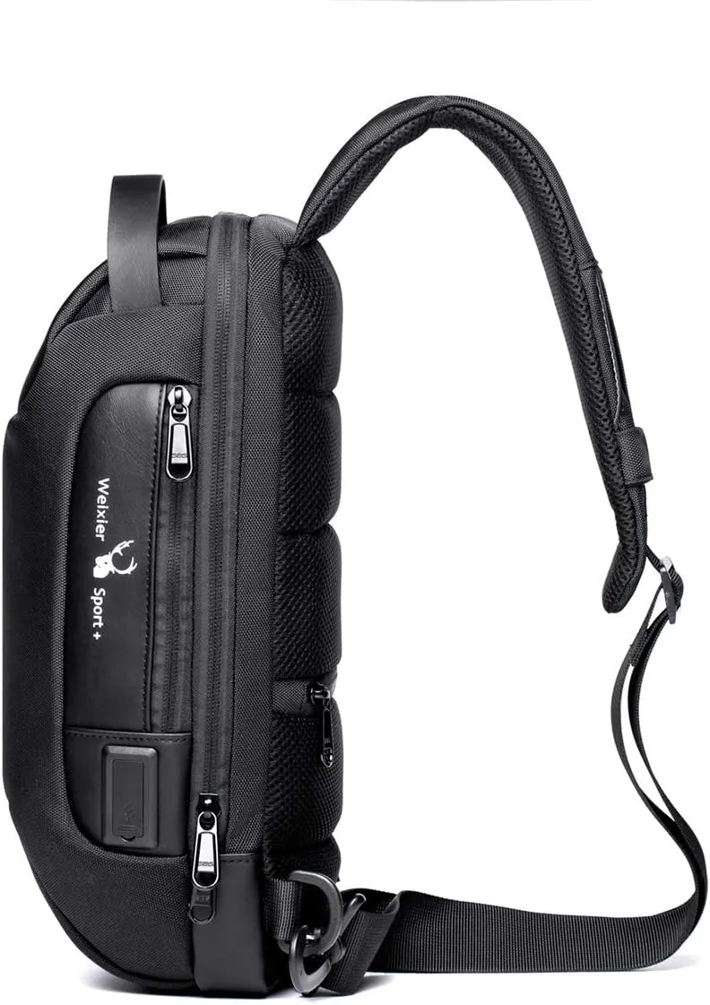 WEIXIER Anti Theft Sling Bag Shoulder Crossbody Backpack Waterproof Chest Bag with USB for Men,Blue