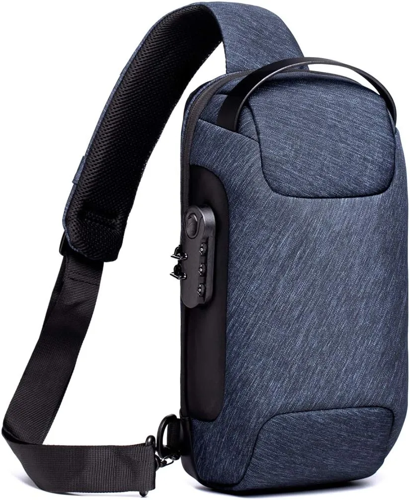 WEIXIER Anti Theft Sling Bag Shoulder Crossbody Backpack Waterproof Chest Bag with USB for Men,Blue