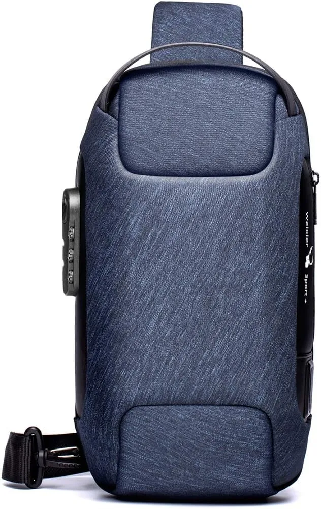 WEIXIER Anti Theft Sling Bag Shoulder Crossbody Backpack Waterproof Chest Bag with USB for Men,Blue