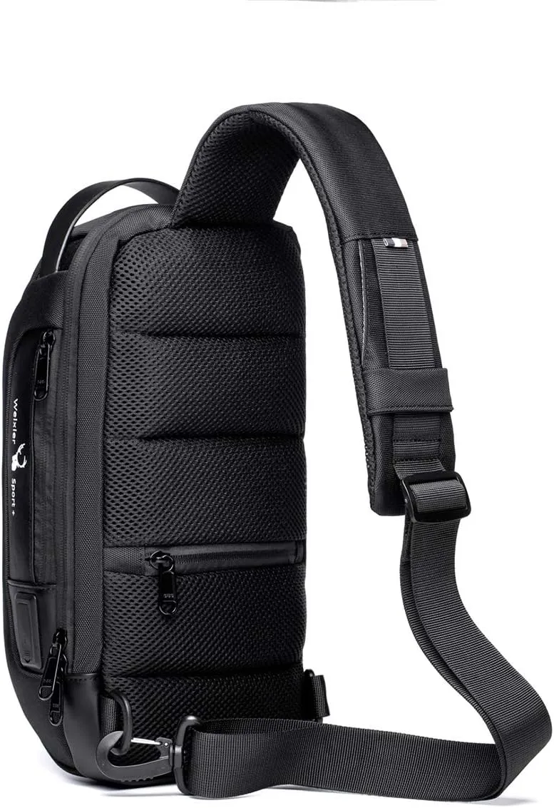 WEIXIER Anti Theft Sling Bag Shoulder Crossbody Backpack Waterproof Chest Bag with USB for Men,Blue