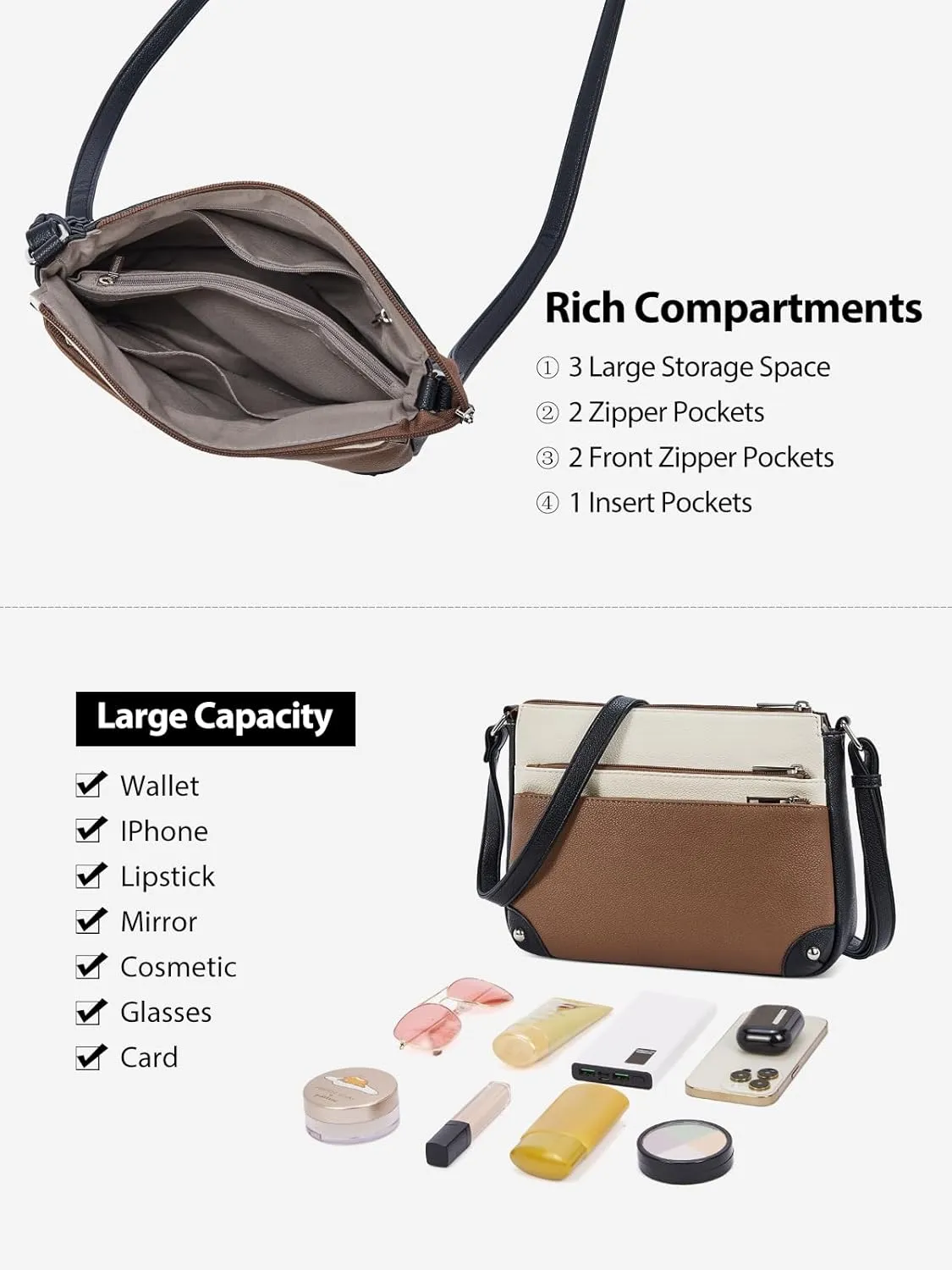 WESTBRONCO Crossbody Bags for Women, Medium Size Shoulder Handbags, Satchel Purse with Multi Zipper Pocket