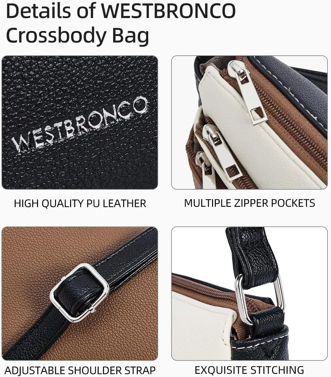 WESTBRONCO Crossbody Bags for Women, Medium Size Shoulder Handbags, Satchel Purse with Multi Zipper Pocket