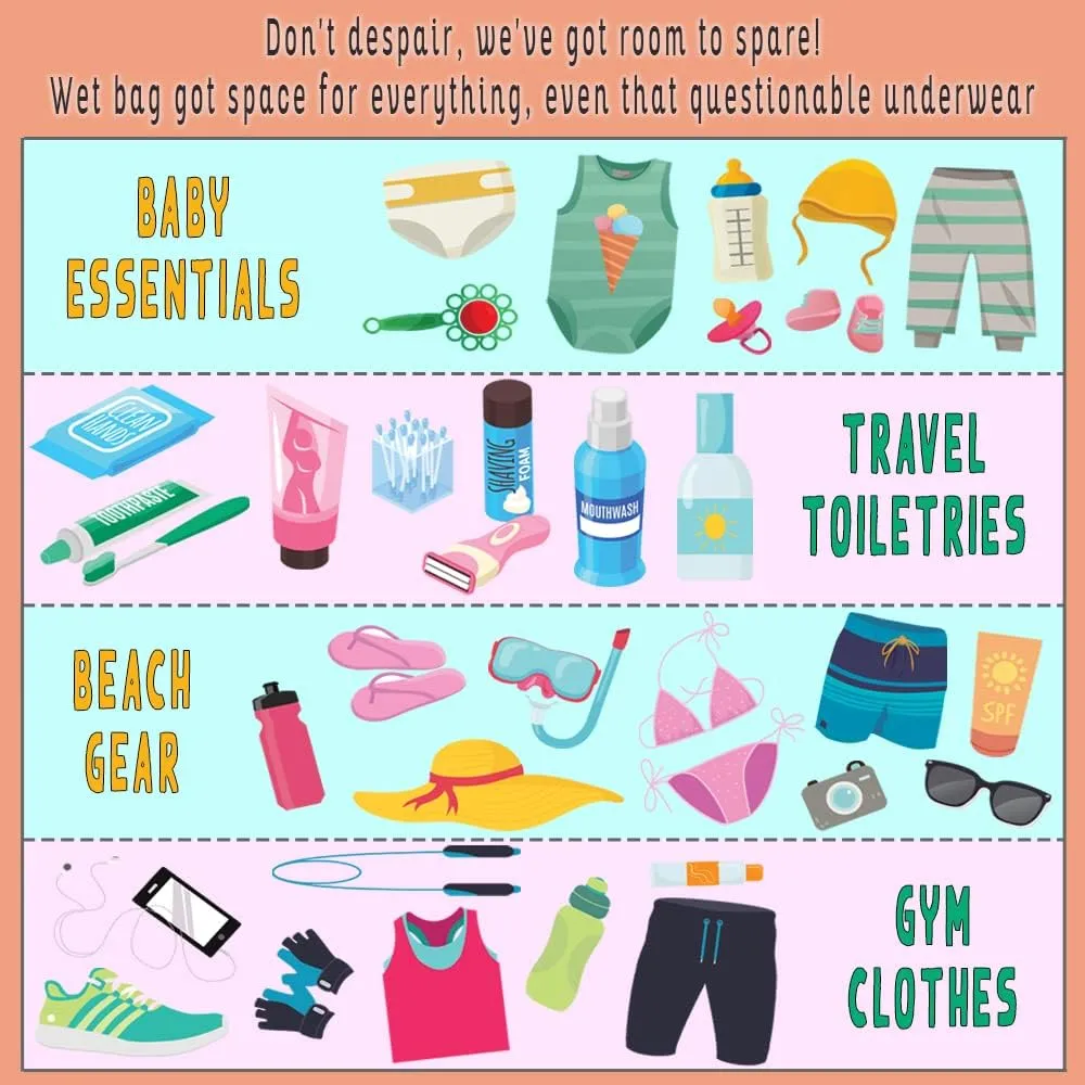 Wet Dry Bag: 12x14 Travel Organizer for Diapers, Toiletries, Laundry, Beach, Pool, Stroller, Dirty Gym Clothes, Swimsuits (Blue Camo)