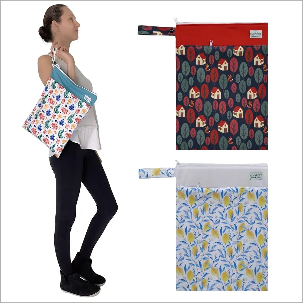 Wet Dry Bag: 12x14 Travel Organizer for Diapers, Toiletries, Laundry, Beach, Pool, Stroller, Dirty Gym Clothes, Swimsuits (Blue Camo)