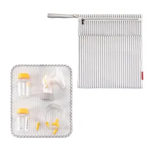 Wet Dry Bag for Breast Pump Parts Storage, Waterproof Pump Parts Bag with Place Mat for Moms Pumping at Work-Straps