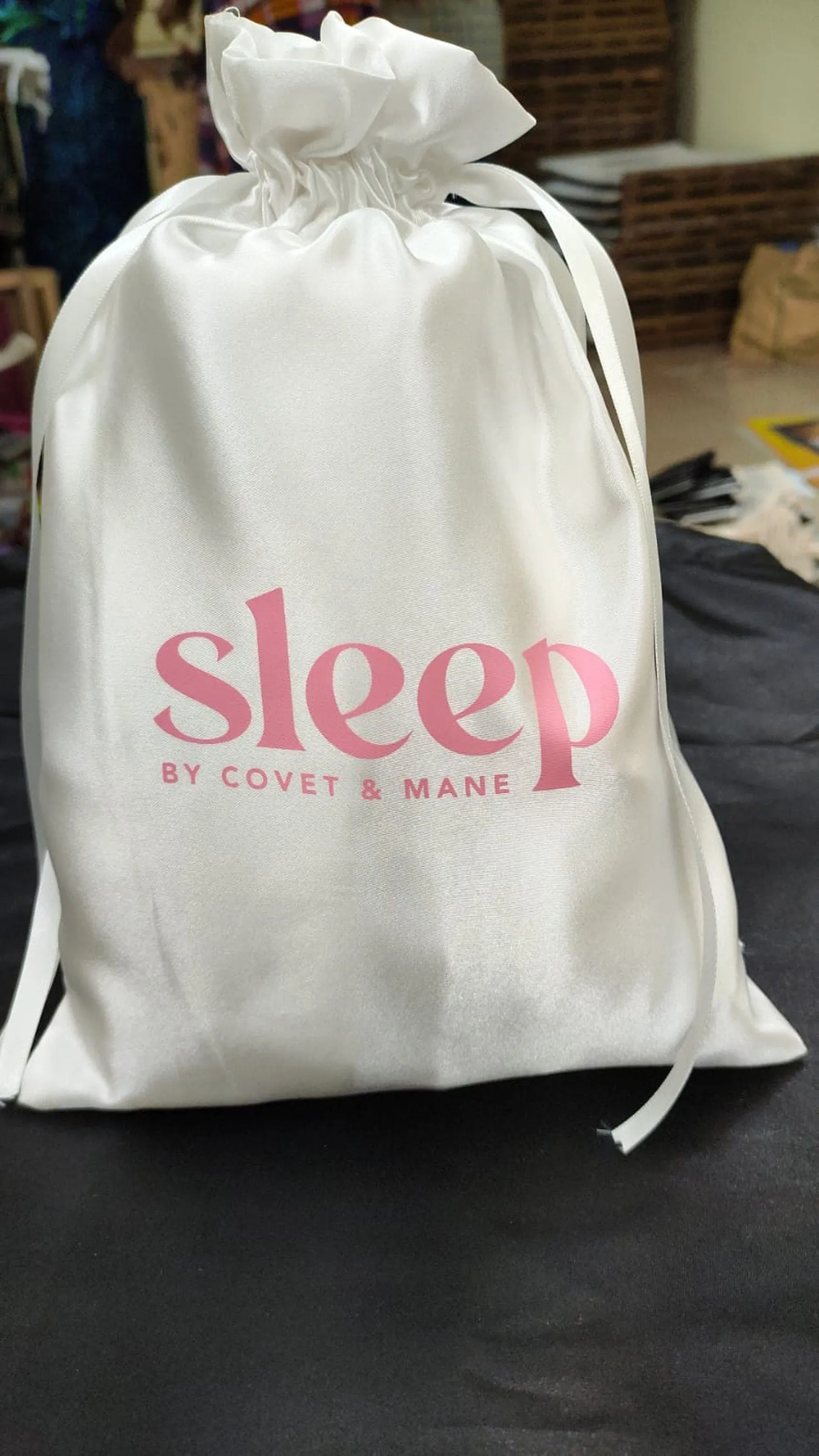 White Satin Bags w/logo (8"x12"), Extra Large 12" x 15"