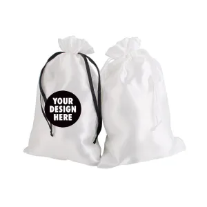 White Satin Bags w/logo (8"x12"), Extra Large 12" x 15"