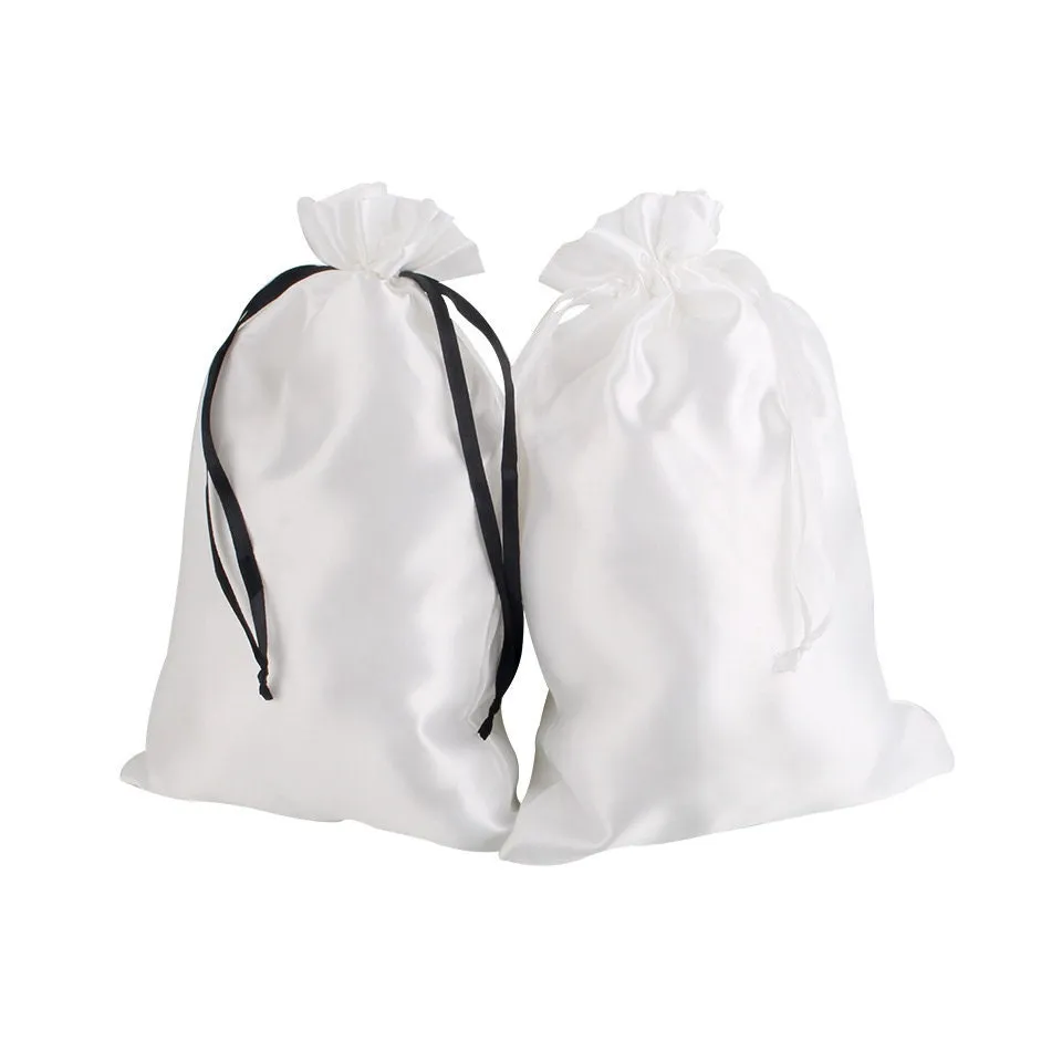 White Satin Bags w/logo (8"x12"), Extra Large 12" x 15"