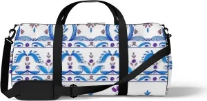 White Vintage Cute Abstract bohemian style Colorful Floral Sports Bag Tote Bag Waterproof Gym Bag with Shoulder Strap Zipper 2 Side Pockets for Men and Women, Travel and Storage Shoulder Bag.