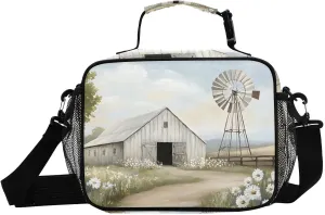 Windmill Barn Landscape Insulated Lunch Box for Men Women – Washable Lunch Bag for Daycare Picnics - Includes Adjustable Shoulder Strap
