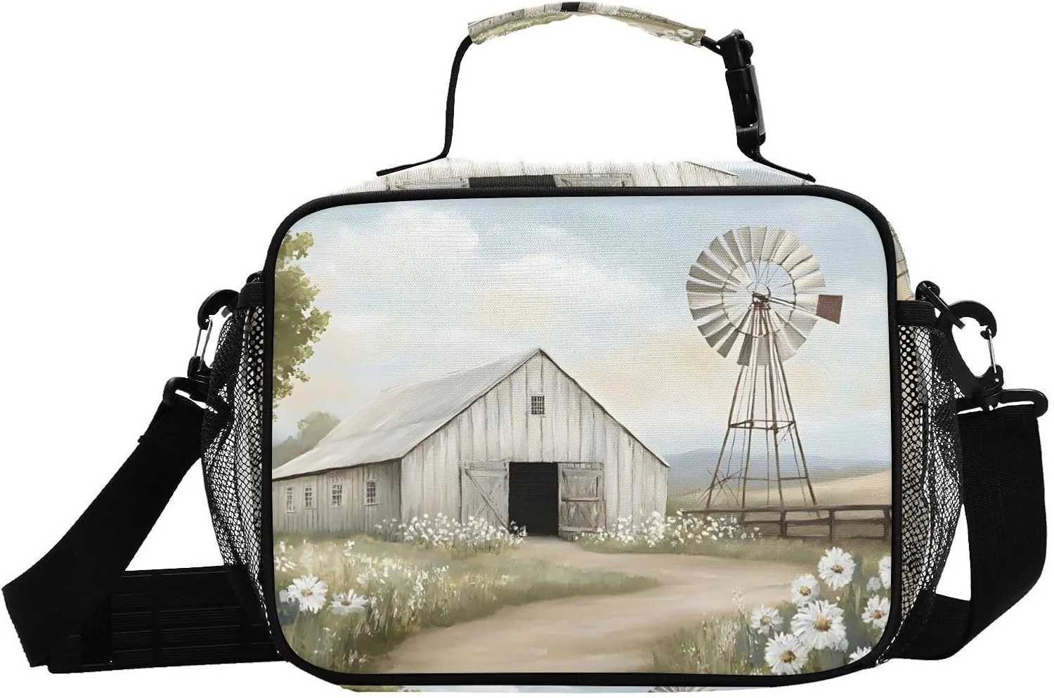 Windmill Barn Landscape Insulated Lunch Box for Men Women – Washable Lunch Bag for Daycare Picnics - Includes Adjustable Shoulder Strap