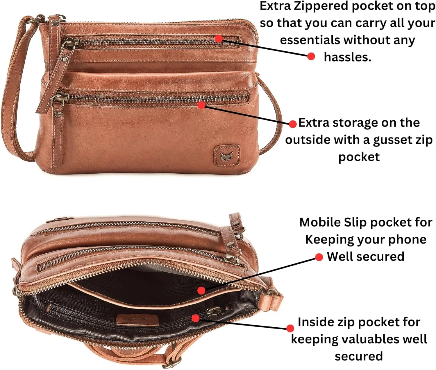 Wise Owl Accessories Small Crossbody Sling Bag Real Leather Purse for Women Crossover Trendy Shoulder Handbag