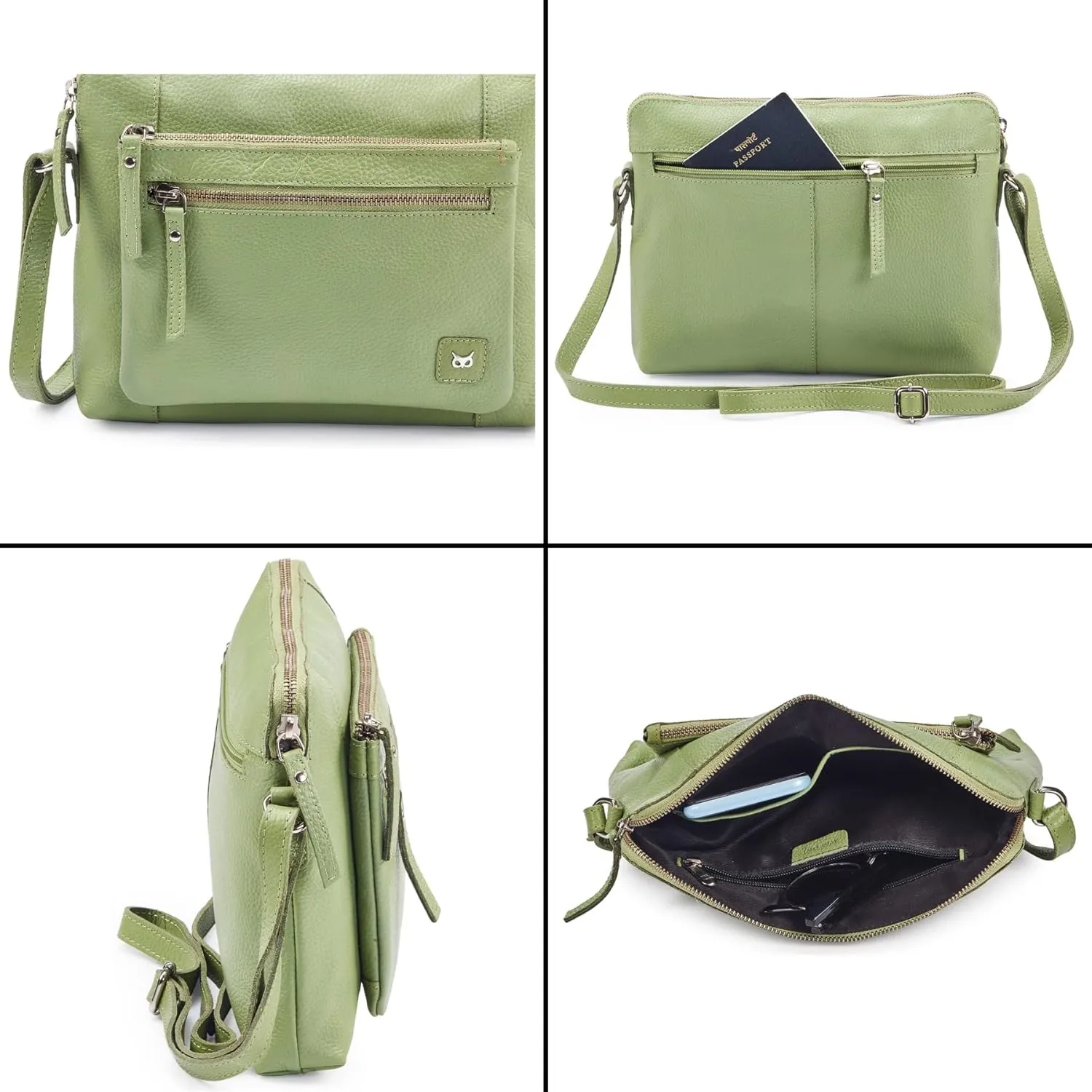 Wise Owl Accessories Small Soft Pebbled Real Leather Crossbody Handbags Purses Sling Crossover Shoulder Bag
